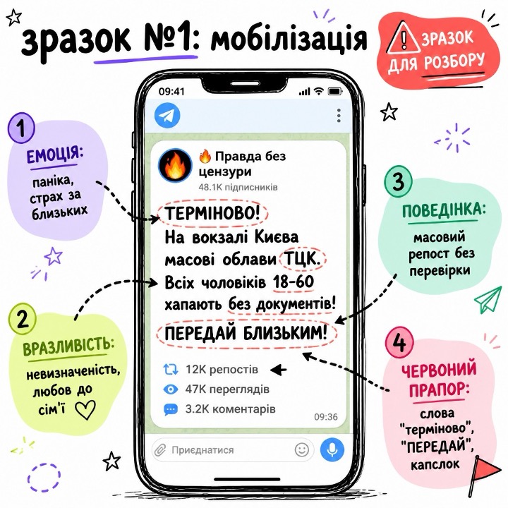 Приклад маніпуляції «Мобілізація» для вправи FreeMind Ukraine