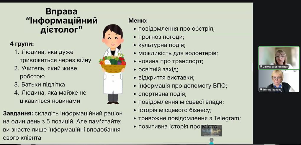 Слайд авторської вправи Інформаційний дієтолог Світлани Богдзієвич